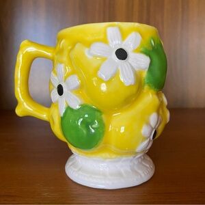 Vintage Inarco Coffee Cup Floral Daisy Mug Yellow Footed Pedestal Cottagecore
